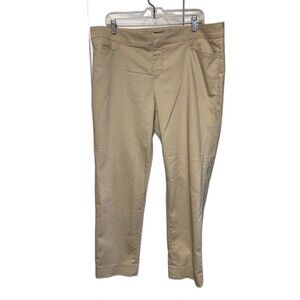 Chaps Women Beige Mid Rise Pants 16W Zip Pockets Stretch Khaki Tan